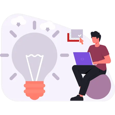 Man holding laptop while getting study idea  Illustration