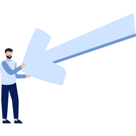Man Holding Large Blue Arrow Directional  Illustration