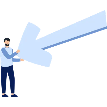 Man Holding Large Blue Arrow Directional  Illustration