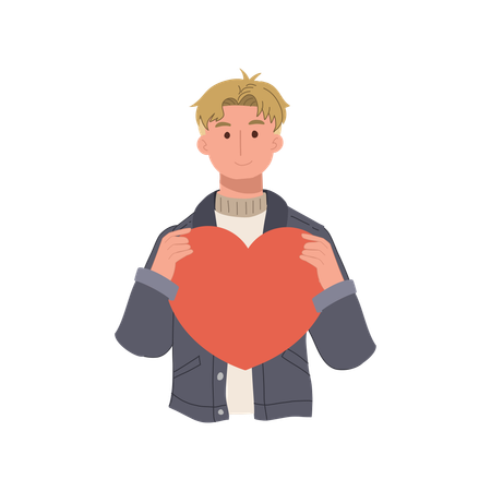 Man holding large red heart symbolizing love and passion for valentines day gift  Illustration