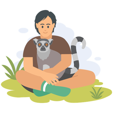 Man holding lemur  Illustration