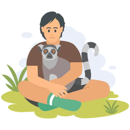 Man holding lemur  Illustration