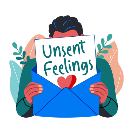 Man holding letter with unsent feelings  Illustration