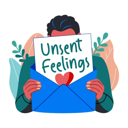 Man holding letter with unsent feelings  Illustration