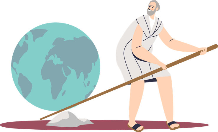 Man holding lever trying to lift earth Illustration