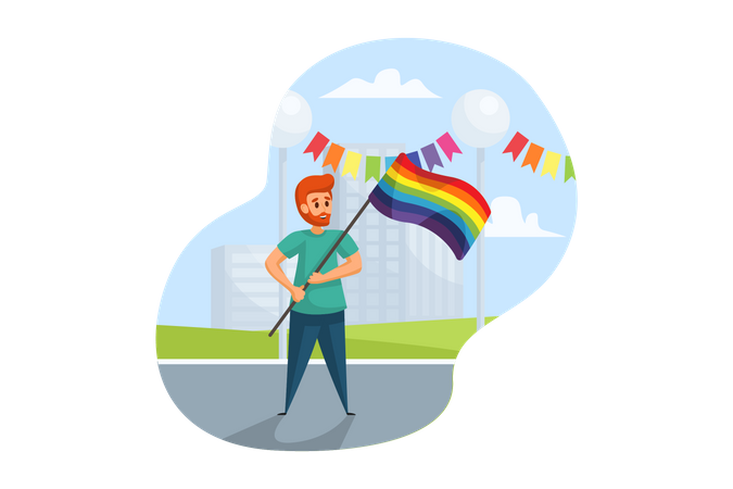 Man holding LGBTQ flag  Illustration