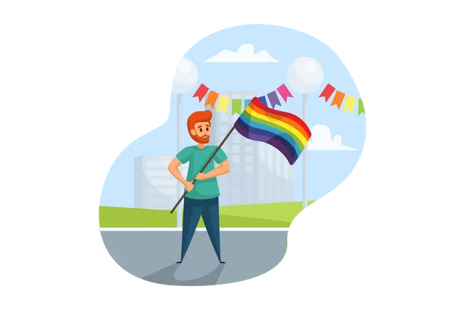 Man holding LGBTQ flag  Illustration