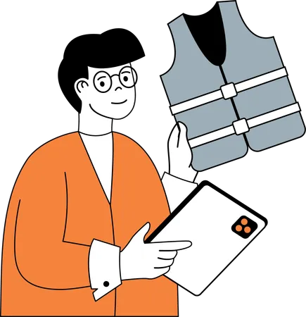 Man holding life jacket  Illustration