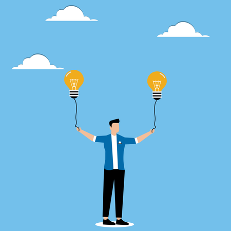 Man holding light bulbs balloons  Illustration