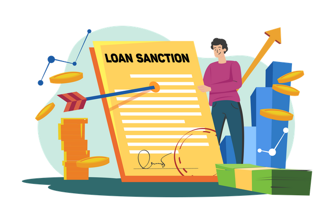 Man holding loan sanction letter in hands Illustration
