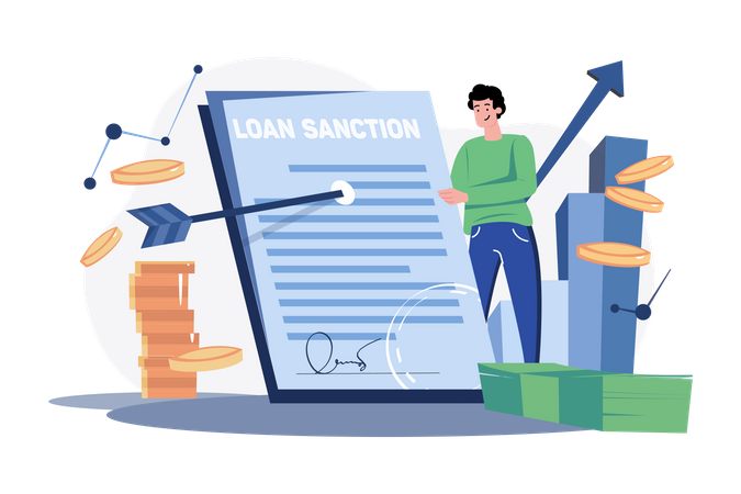 Man holding loan sanction letter in hands  Illustration