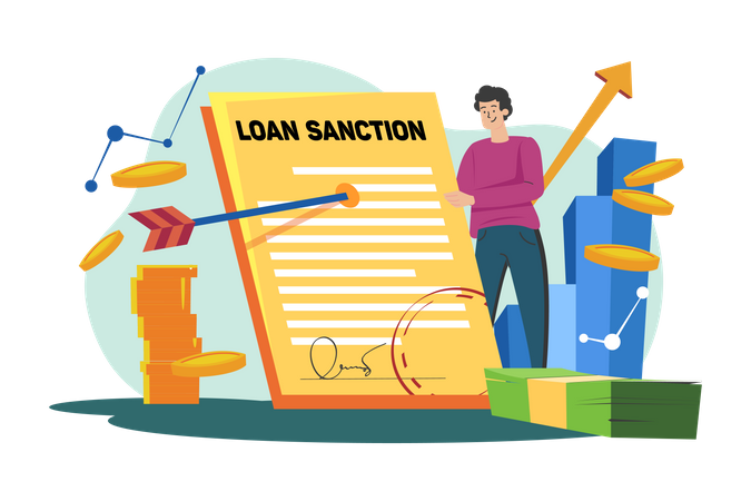 Man holding loan sanction letter in hands  Illustration