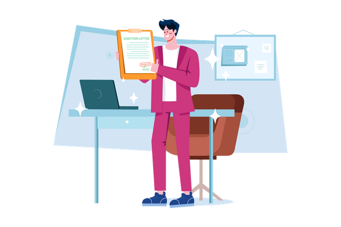 Man Holding Loan Sanction Letter In Hands  Illustration