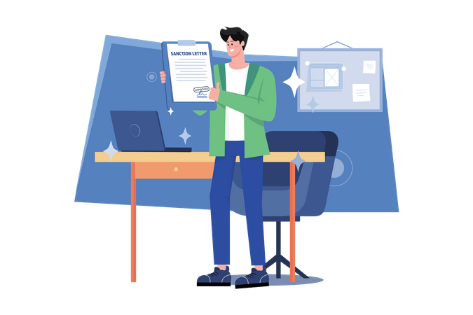 Man Holding Loan Sanction Letter In Hands  Illustration