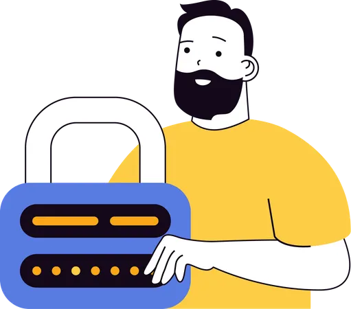 Man holding lock while entering secure password  Illustration