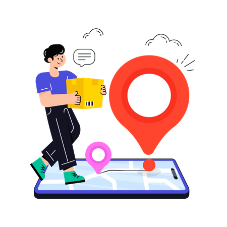 MAn holding logistic and find Delivery Location  Illustration