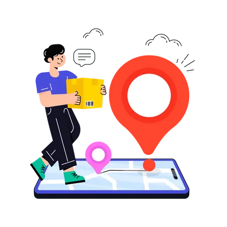 MAn holding logistic and find Delivery Location  イラスト