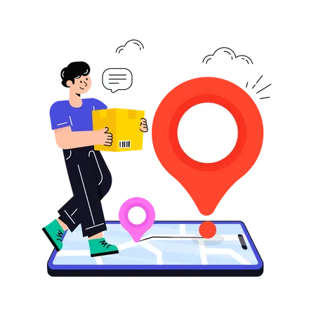 MAn holding logistic and find Delivery Location  Illustration