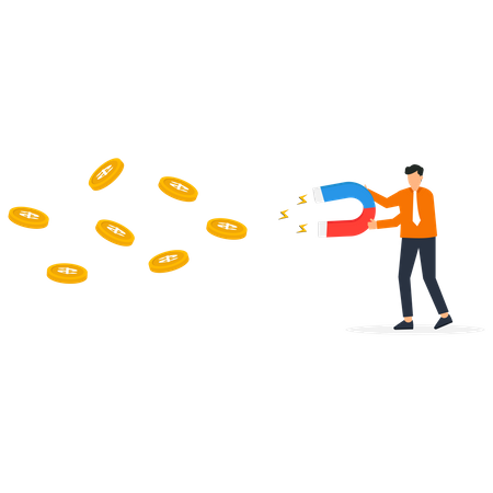 Man holding magnet and attract money  Illustration