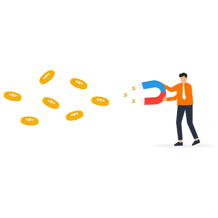 Man holding magnet and attract money  Illustration