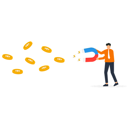 Man holding magnet and attract money  イラスト