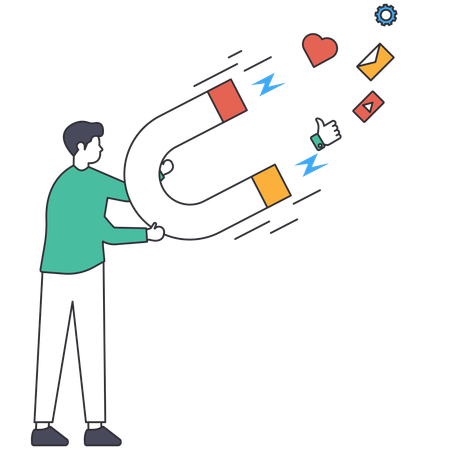 Man holding magnet while Attracting Follower  Illustration
