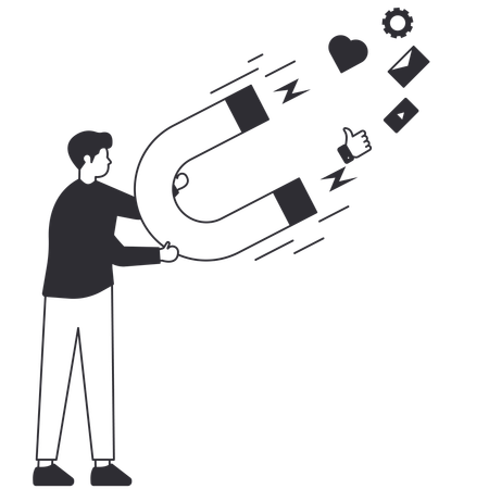 Man holding magnet while Attracting Follower  Illustration