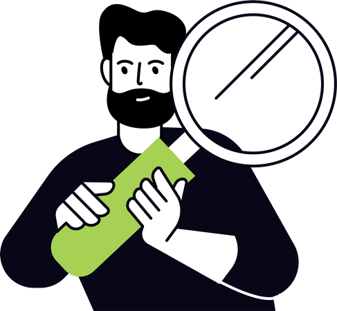 Man holding magnifier  イラスト