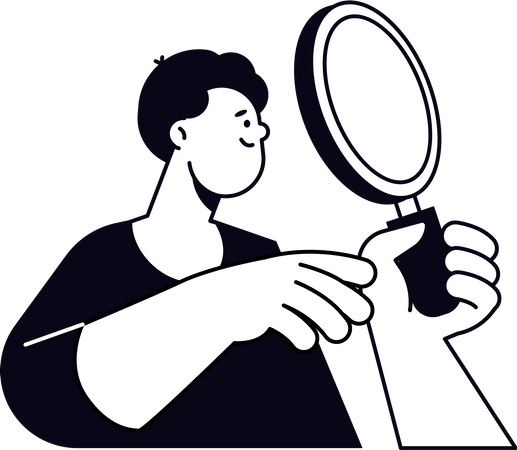 Man holding magnifier  イラスト