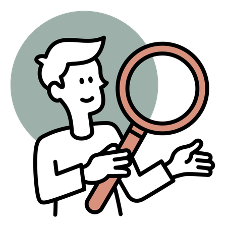 Man holding magnifier glass  イラスト