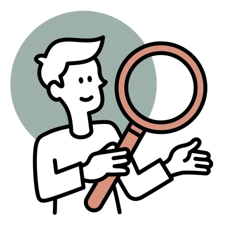 Man holding magnifier glass  Illustration