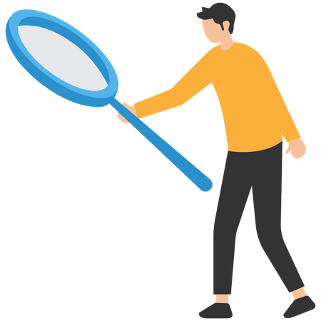 Man holding magnifying glass an find out useful information  Illustration