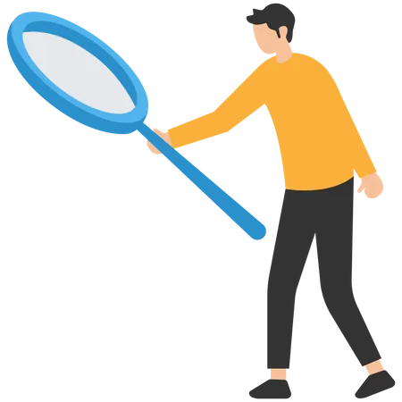 Man holding magnifying glass an find out useful information  イラスト