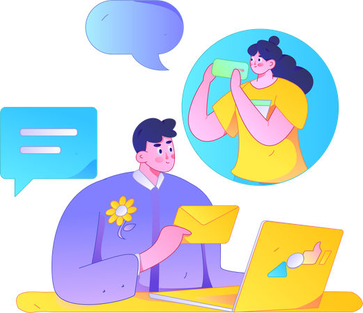 Man holding mail while doing online chatting  Illustration