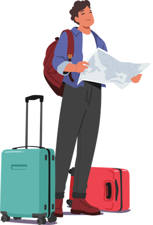 Man Holding Map And Carrying Luggage  Illustration