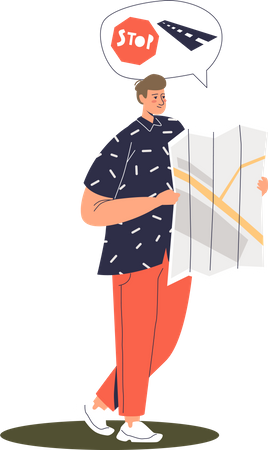 Man holding map and finding direction Illustration