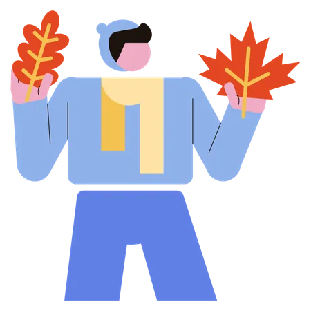 Man holding maple leaf  Illustration