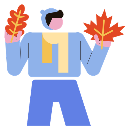 Man holding maple leaf  Illustration