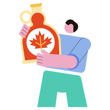 Man holding Maple Syrup  Illustration