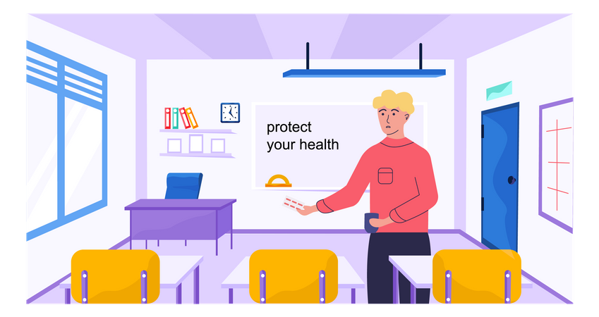 Man holding medicine and glass in Protect your health  Illustration