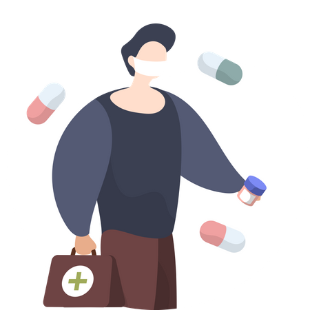 Man holding medicine  Illustration