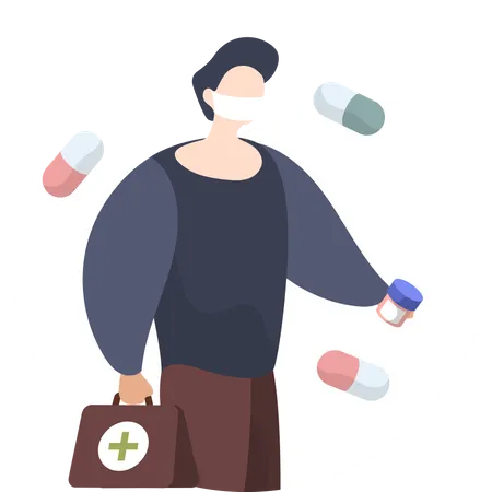 Man holding medicine  Illustration