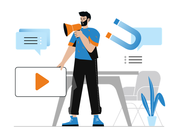 Man holding megaphone and doing marketing  Illustration