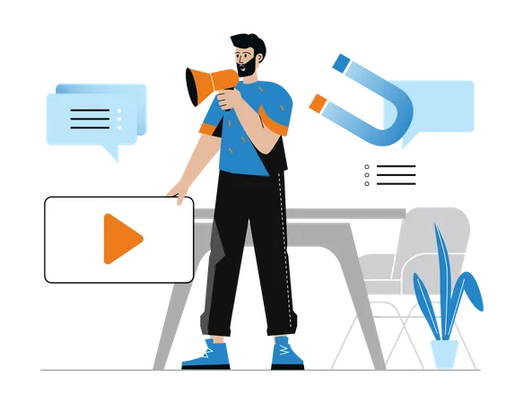 Man holding megaphone and doing marketing  Illustration