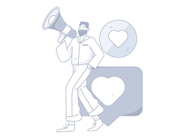 Man holding megaphone while announcing feedback  Illustration