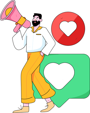 Man holding megaphone while announcing feedback  Illustration