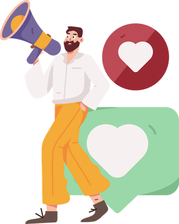 Man holding megaphone while announcing feedback  Illustration