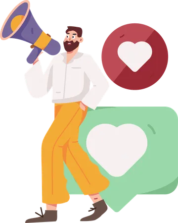 Man holding megaphone while announcing feedback  Illustration