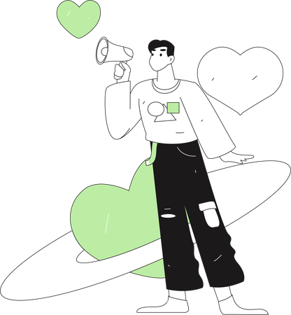 Man holding megaphone while doing valentine marketing  Illustration