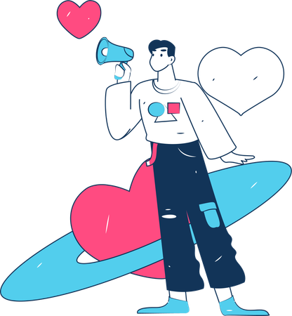 Man holding megaphone while doing valentine marketing  Illustration